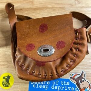 Brown Leather Crossbody Bag with Red Accents